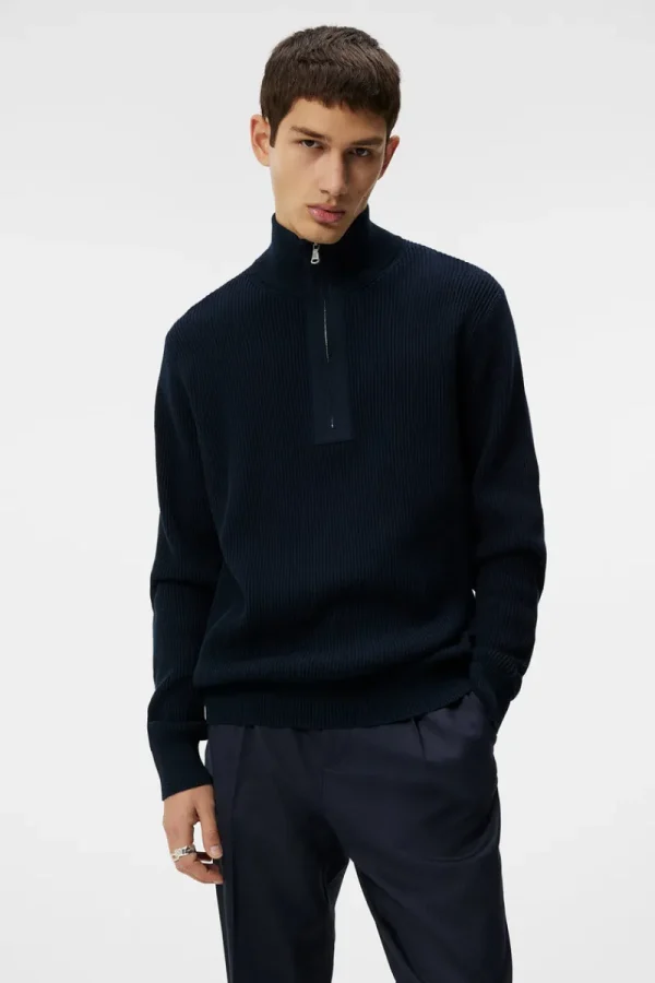 Stickat | Överdelar-J.Lindeberg Alex Half Zip Knitted Sweater JL Navy