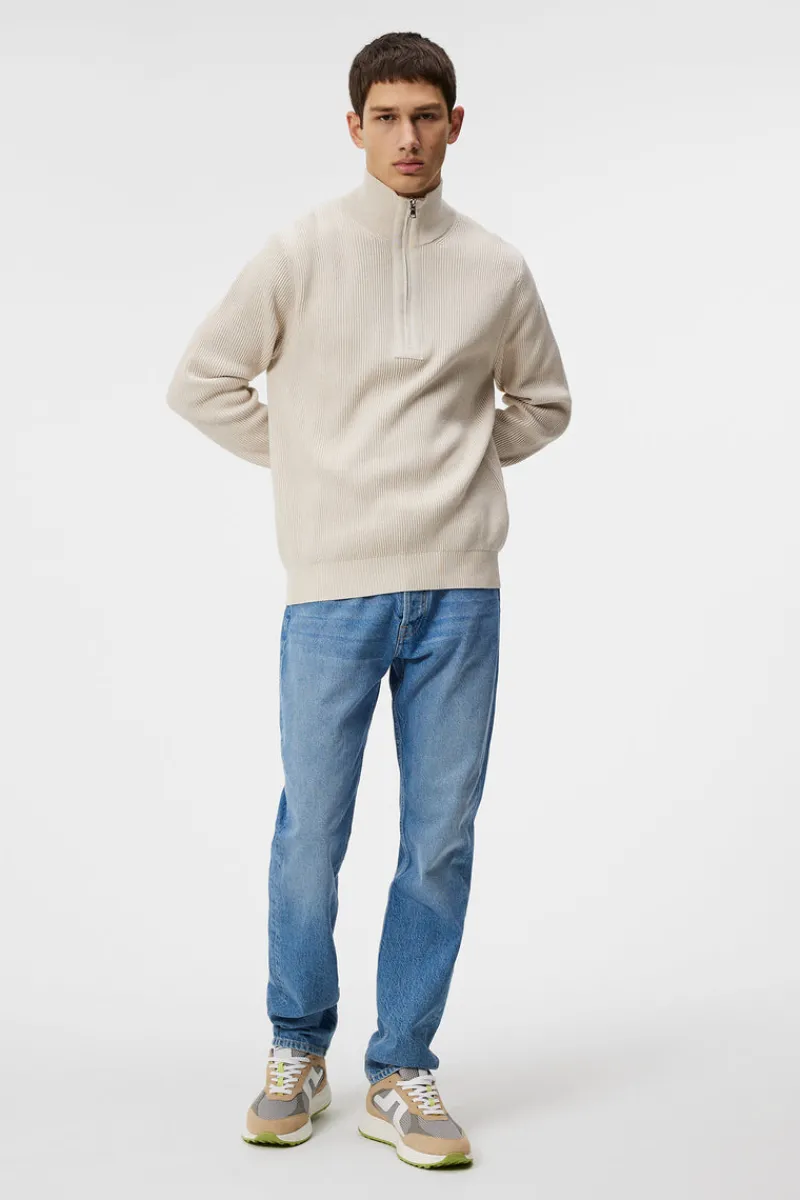Stickat | Överdelar-J.Lindeberg Alex Half Zip Knitted Sweater Moonbeam