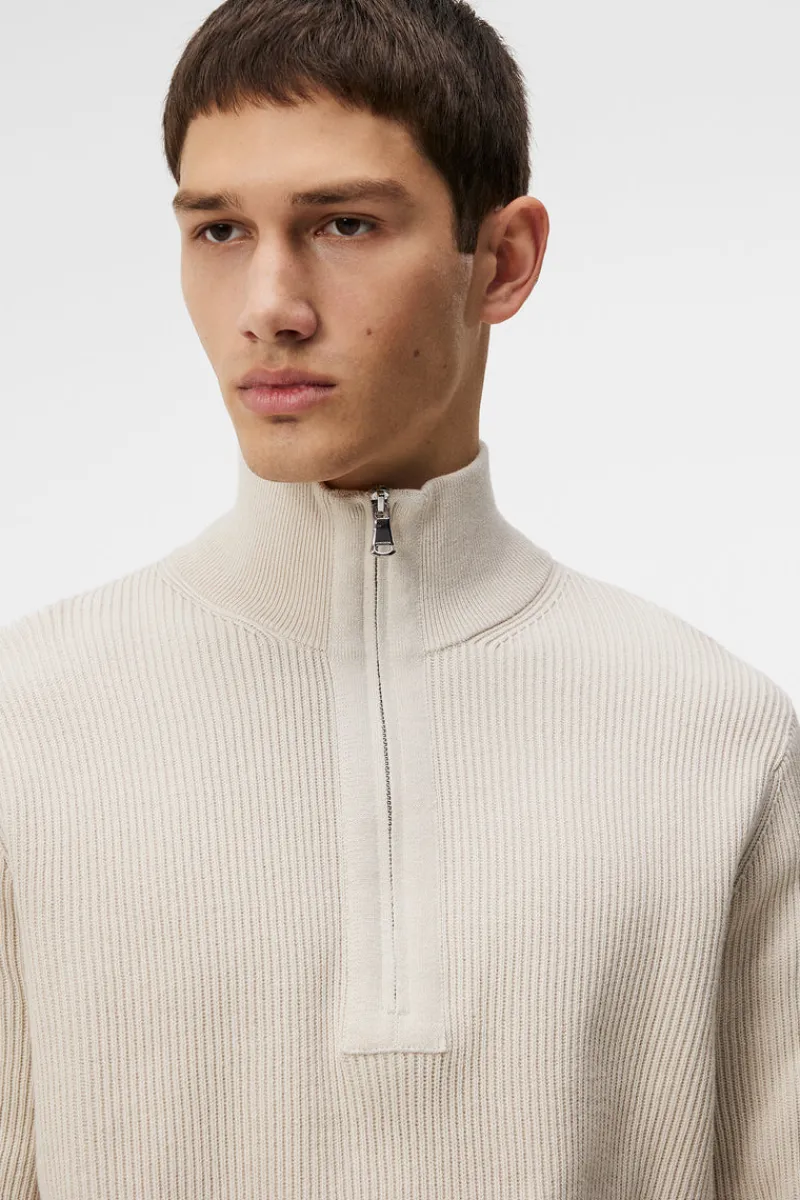 Stickat | Överdelar-J.Lindeberg Alex Half Zip Knitted Sweater Moonbeam