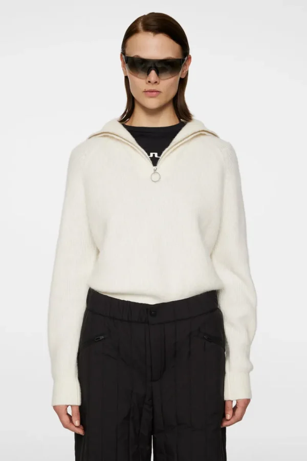 Ski | Stickat-J.Lindeberg Finja Knitted Zip Sweater Whisper White