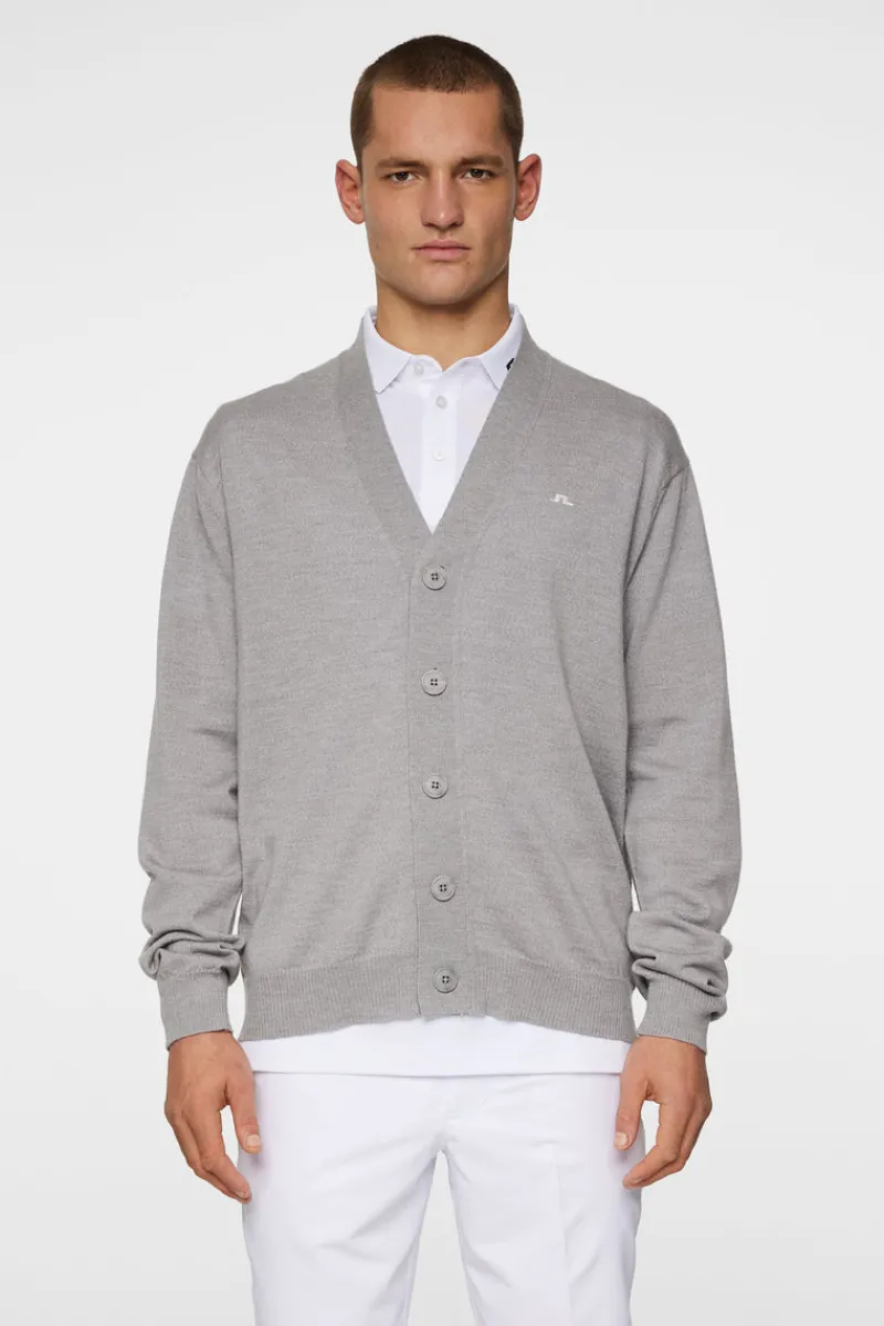 Golf | Stickat-J.Lindeberg Lucas Knitted Cardigan Light Grey Melange