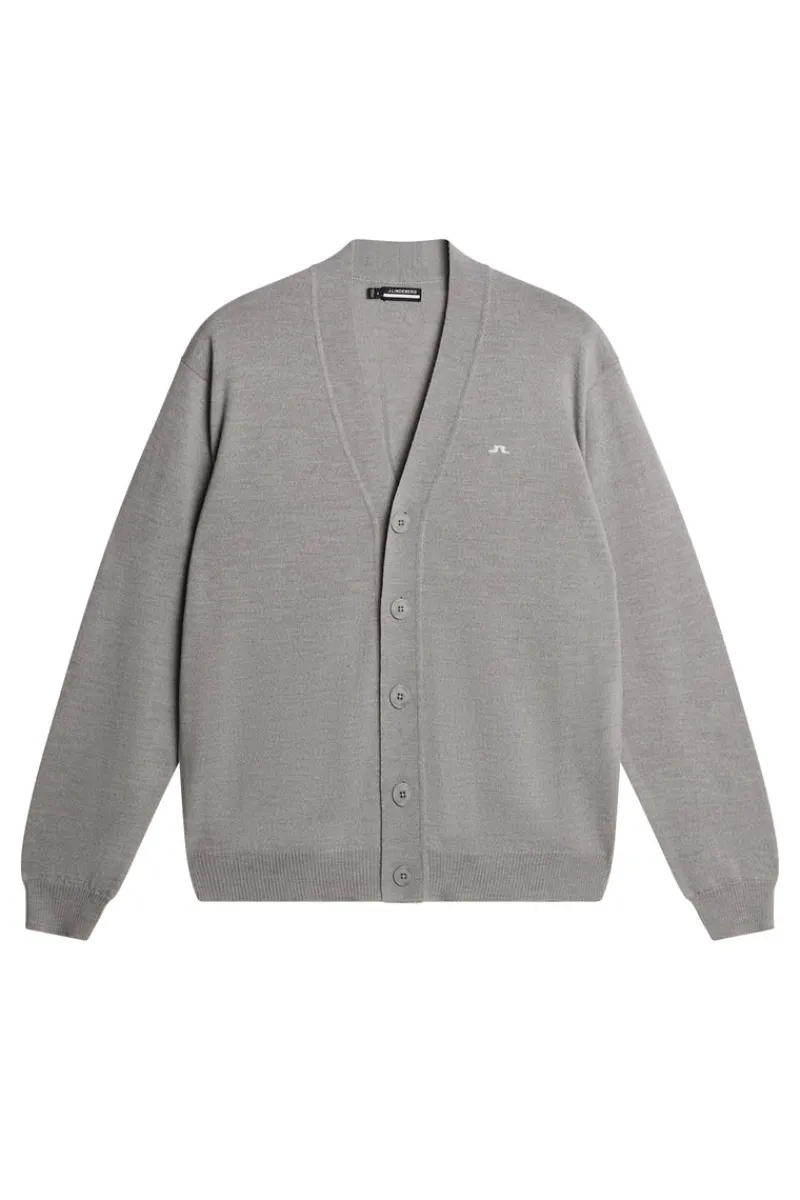 Golf | Stickat-J.Lindeberg Lucas Knitted Cardigan Light Grey Melange