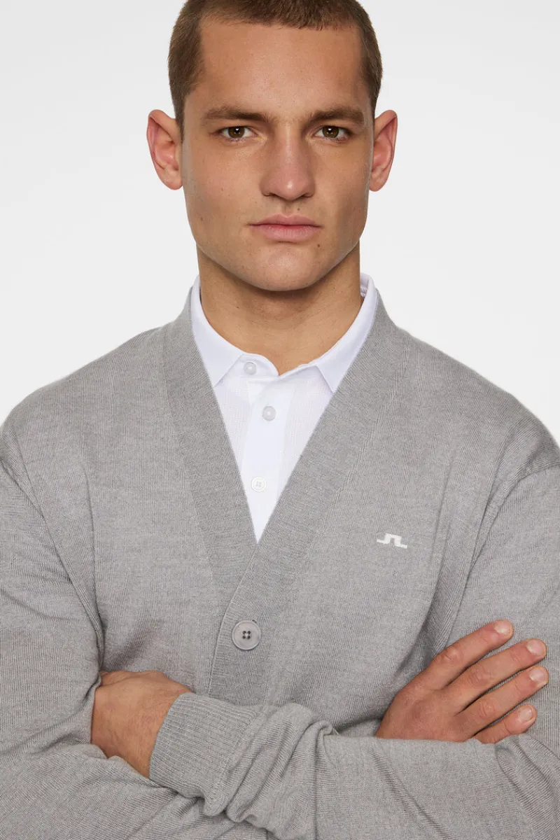 Golf | Stickat-J.Lindeberg Lucas Knitted Cardigan Light Grey Melange