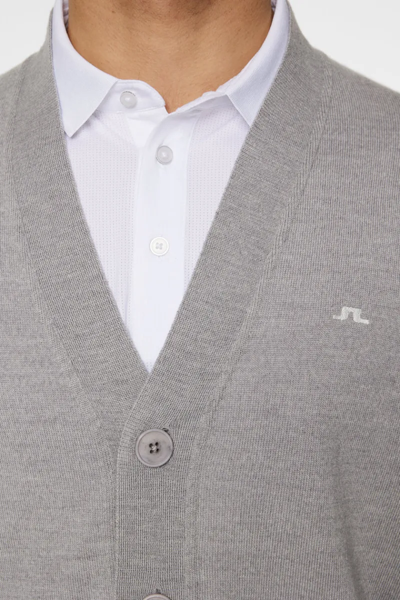 Golf | Stickat-J.Lindeberg Lucas Knitted Cardigan Light Grey Melange