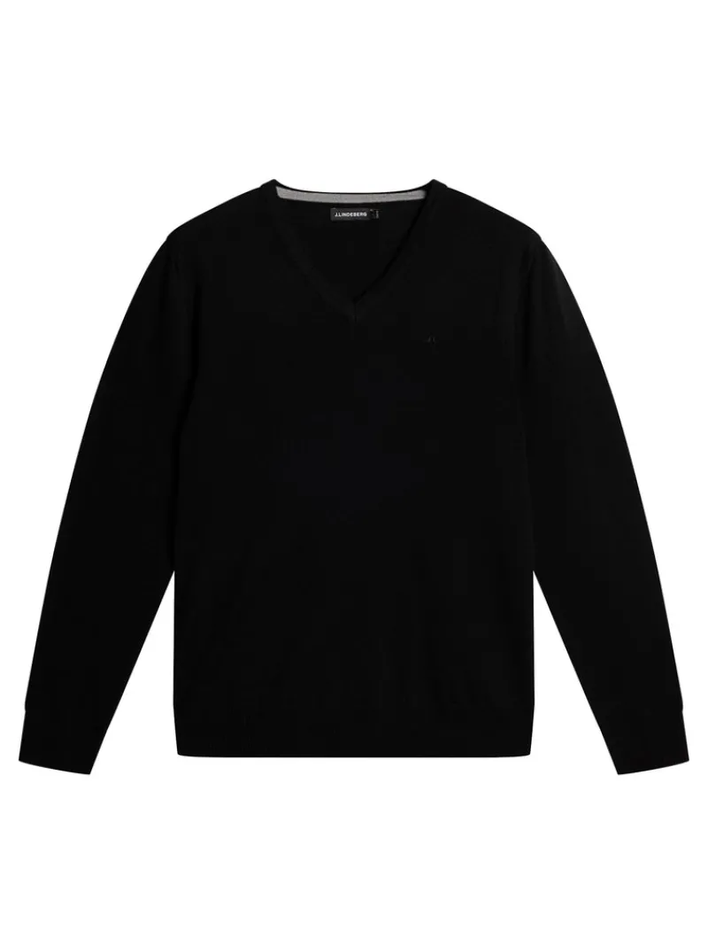 Överdelar | Stickat-J.Lindeberg Lymann Merino V-neck Sweater Black