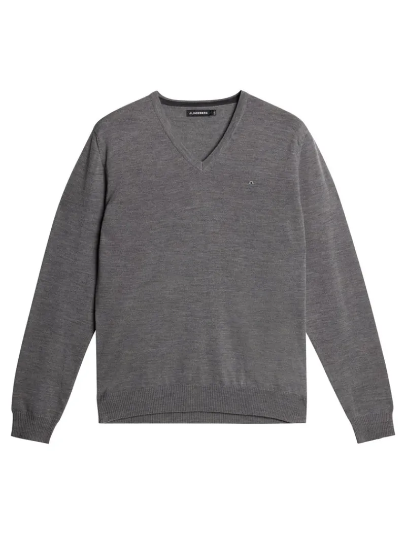 Överdelar | Stickat-J.Lindeberg Lymann Merino V-neck Sweater Grey Melange