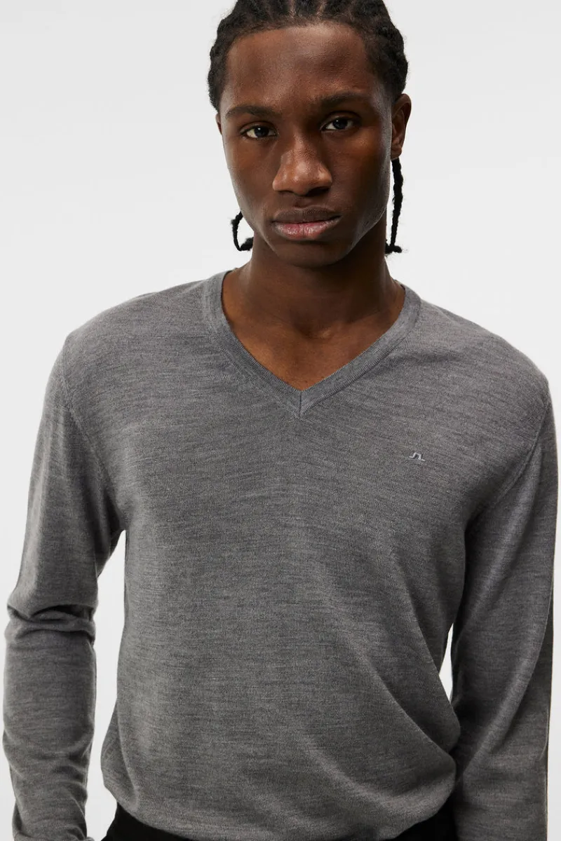 Överdelar | Stickat-J.Lindeberg Lymann Merino V-neck Sweater Grey Melange